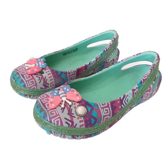 Crocs Genna II Ballet Flats Glitter Sparkle Slingback Dress Shoe Girls 11 Green - Picture 1 of 11